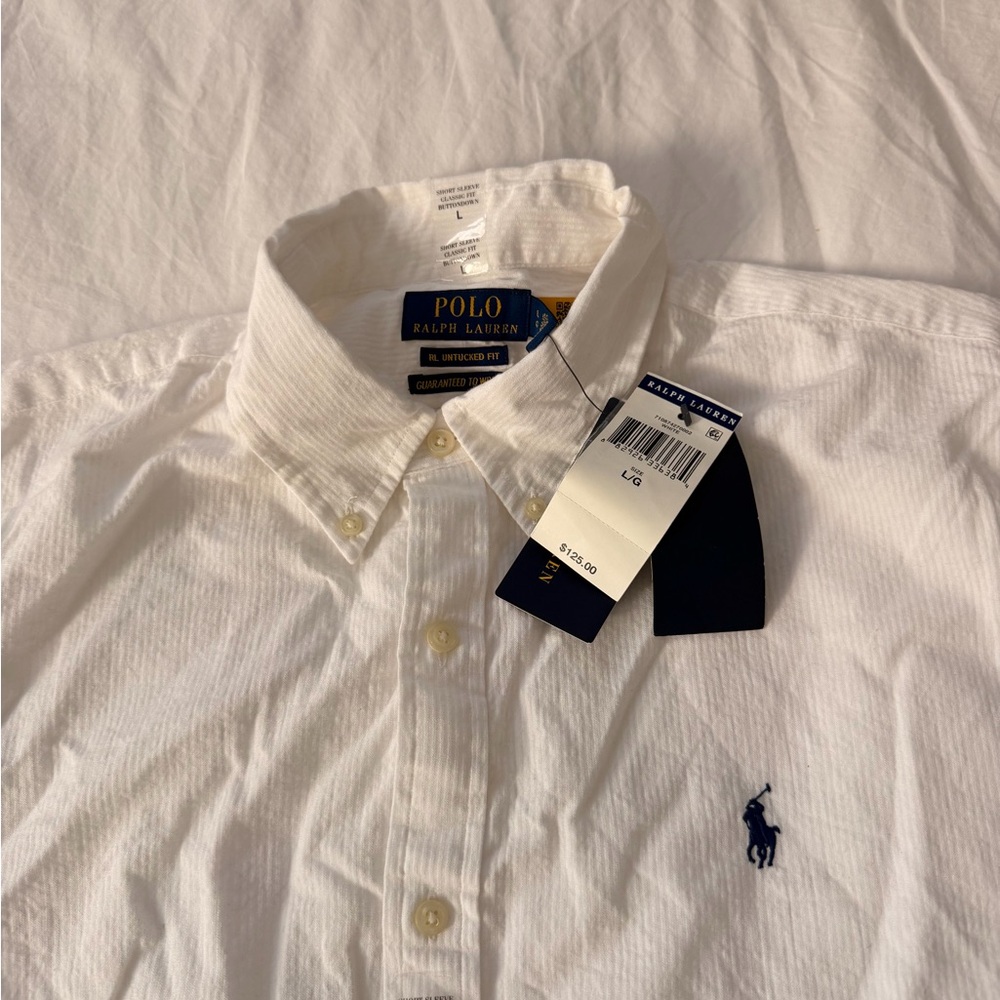 NWT Polo by Ralph Lauren White Seersucker Short-Sleeve Button-Down Shirt - Picture 5 of 7